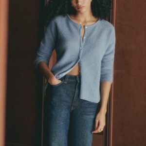 SEZANE Blue Mohair Alpaca Wool Reversible Gaspard Cardigan Sweater